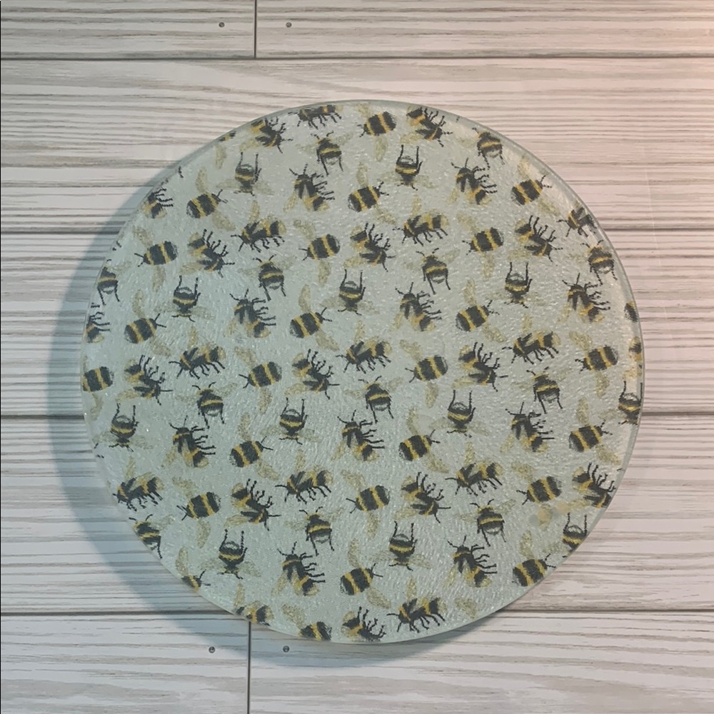 Handcrafted Bee Patterned Glass Hot Plate Cutting Board Spoon Rest